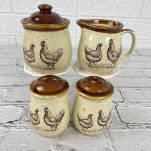 Vintage 1979 Enesco "Country Road" Chicken and Rooster Salt & Pepper Sugar Cream